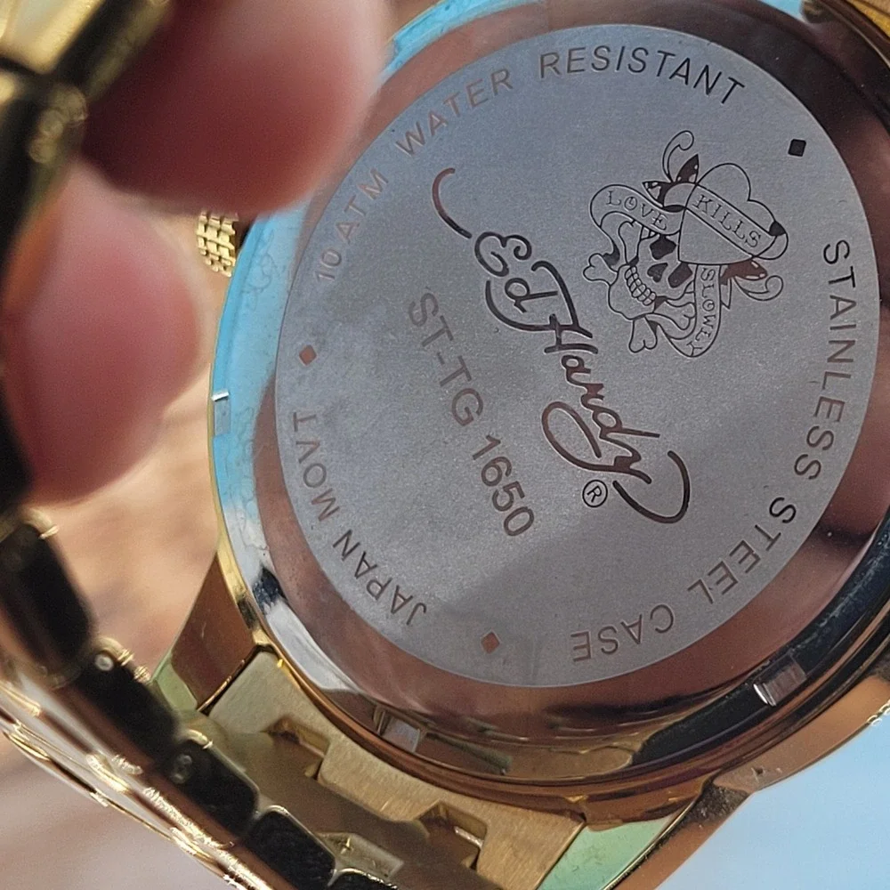 Ed Hardy Tiger Graphic Gold Tone Watch Mens OS Y2K Streetwear Tattoo Art